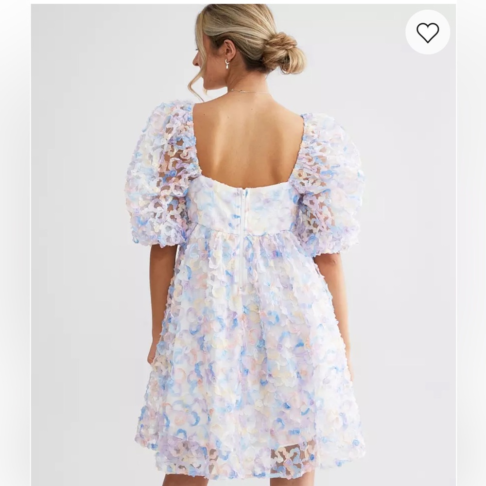 Storia Pastel Blue Floral Lace Puff Sleeve Mini Dress - Picture 3 of 5